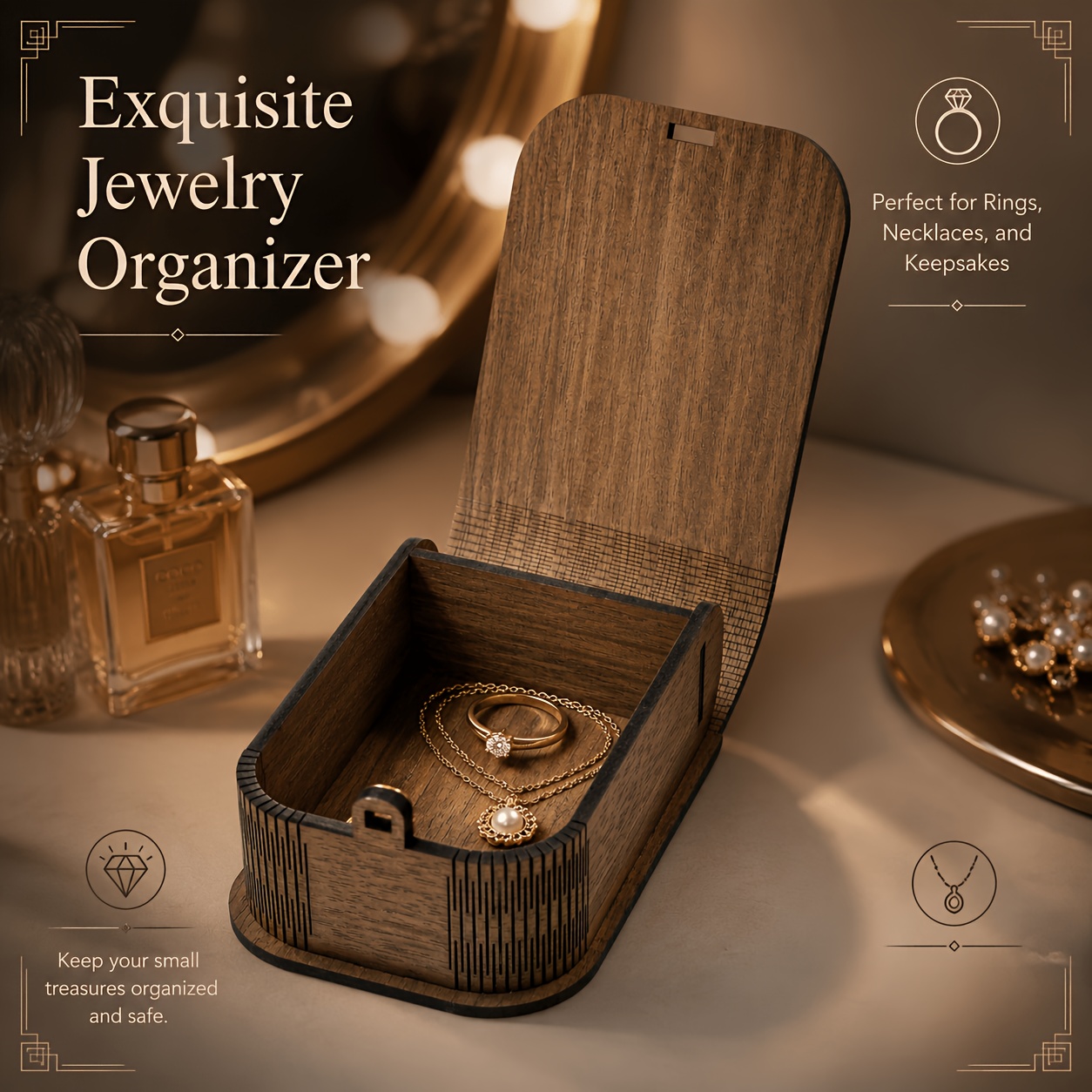 Novel Black Walnut Jewelry Box, Portable Organizer